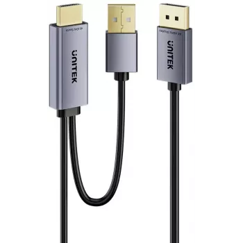 UNITEK HDMI į DisplayPort 4K laidas su USB-A maitinimu, 1,8 m, juodas