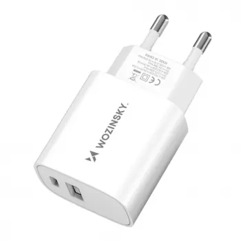 Wozinsky WGWCW 20W USB-A USB-C sieninis įkroviklis - baltas