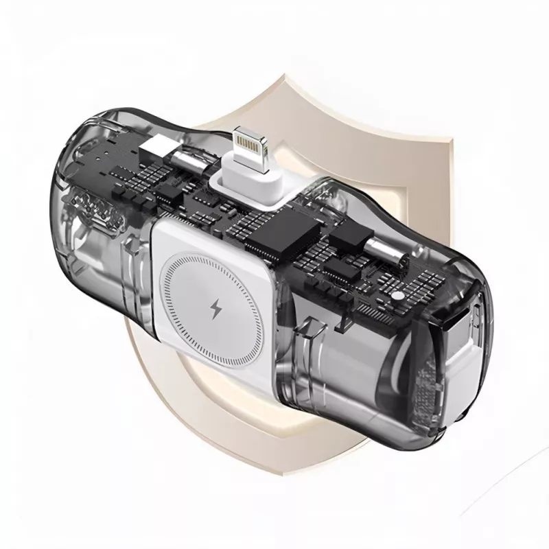 WOZINSKY WF16-YCS Mini Power Bank 5000mAh 15W USB-C su integruotu USB-C laidu ir Apple Watch įkrovikliu - balta