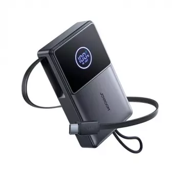 Joyroom JR-PR1 10000mAh 22.5W Power Bank su įmontuotu ištraukiamu USB-C kabeliu, juoda