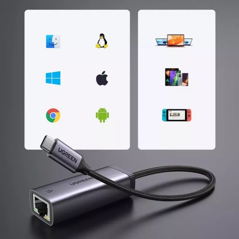 UGREEN USB-C į RJ45 Gigabit Ethernet adapteris (pilka) - 40322 CM483