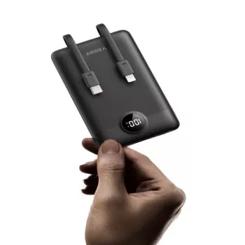 VEGER Powerbank C11 (W1170) PD QC3.0 22.5W 10000 mAh su įmontuotais USB-C ir Lightning kabeliais, juoda