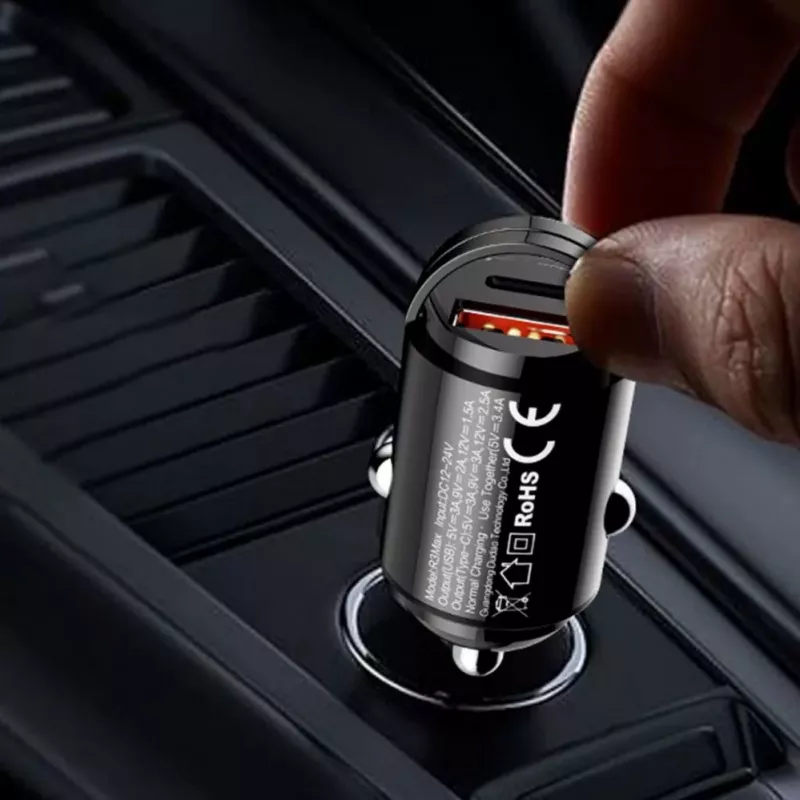 Dudao R3MAX 48W QC PD Mini automobilinis įkroviklis - juodas