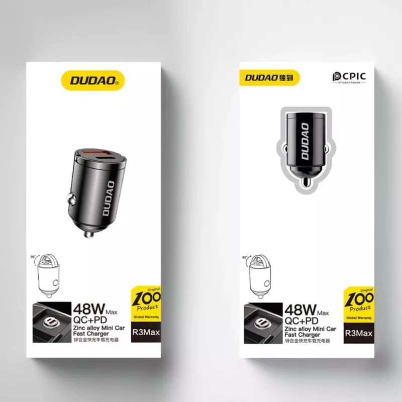 Dudao R3MAX 48W QC PD Mini automobilinis įkroviklis - juodas