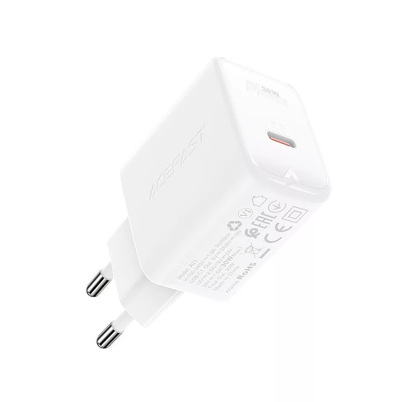 ACEFAST GaN USB-C Įkroviklis 30W PD QC 3.0 AFC FCP Baltas (A21)