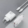 Dudao A30EU GaN 30W USB-C USB-A sieninis įkroviklis su USB-C į USB-C kabeliu 1m baltas