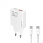Dudao A30EU GaN 30W USB-C USB-A sieninis įkroviklis su USB-C į USB-C kabeliu 1m baltas