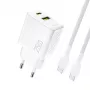 Dudao A26TCEU PD QC 25W GaN USB-A USB-C sieninis įkroviklis su USB-C kabeliu baltas