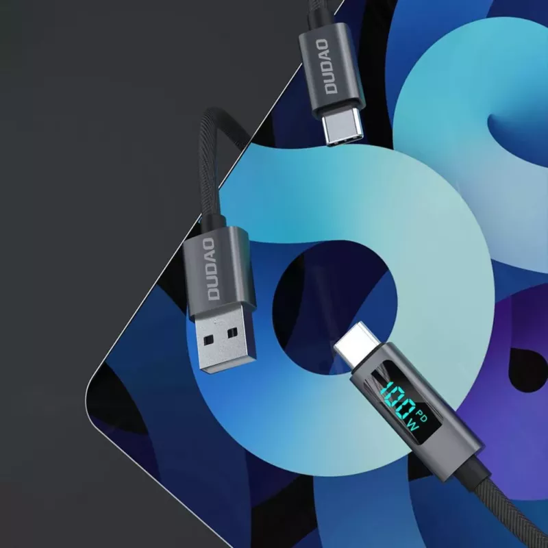 Dudao L7C USB-C į USB-C 100W laidas su LED ekranu 1m - Juoda
