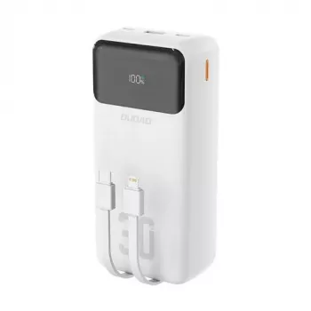 Dudao K15Max 30000mAh PD 22.5W Powerbank su USB-C ir Lightning kabeliais balta