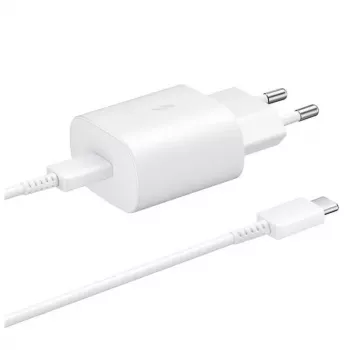 Samsung 25W kelioninis įkroviklis + USB-C/USB-C duomenų kabelis baltas (OOB Bulk)