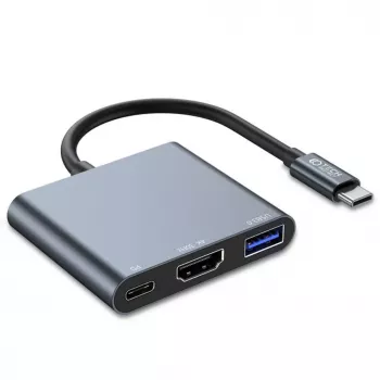 Tech-Protect V1 3in1 USB-C Hub Adapter - USB-A 3.0, USB-C PD 100W, HDMI 4K 30Hz - Pilka