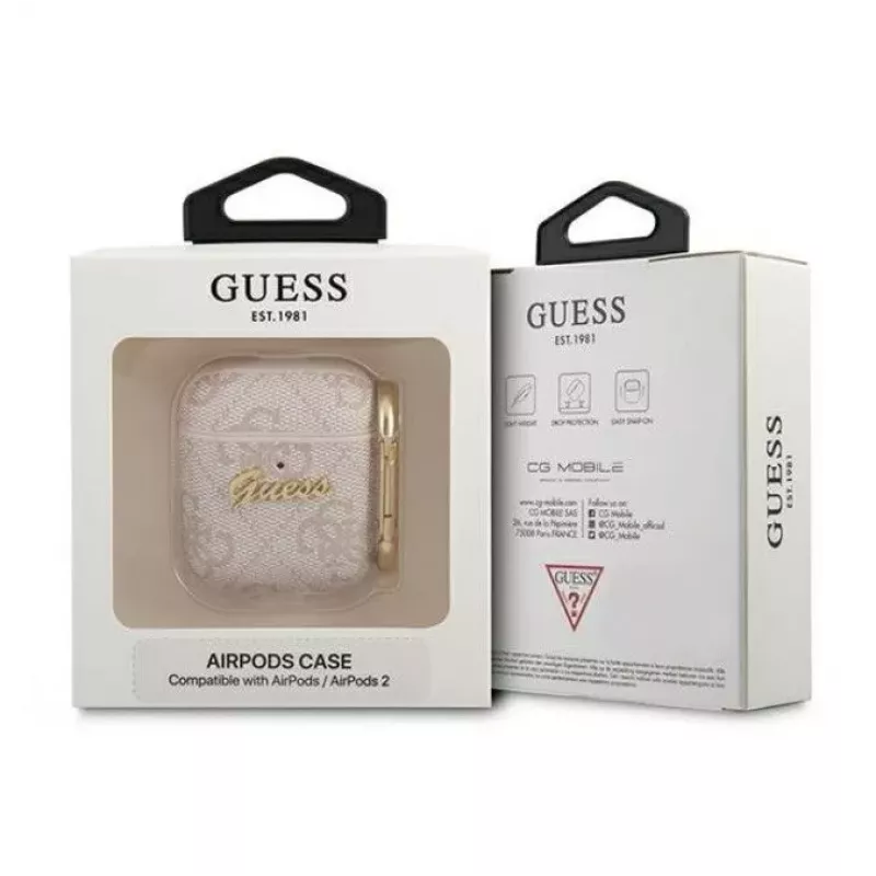 Guess Apple AirPods 1/2 Dangtelis 4G Script Metal Collection Rožinis