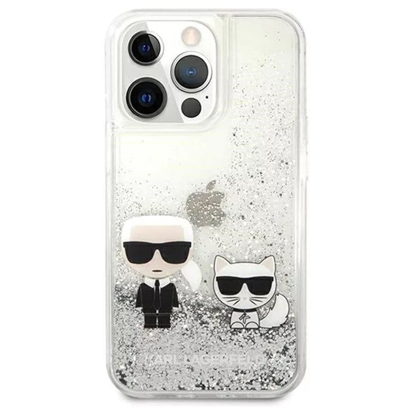 Karl Lagerfeld Apple iPhone 13 Pro Liquid Glitter Choupette Case Silver