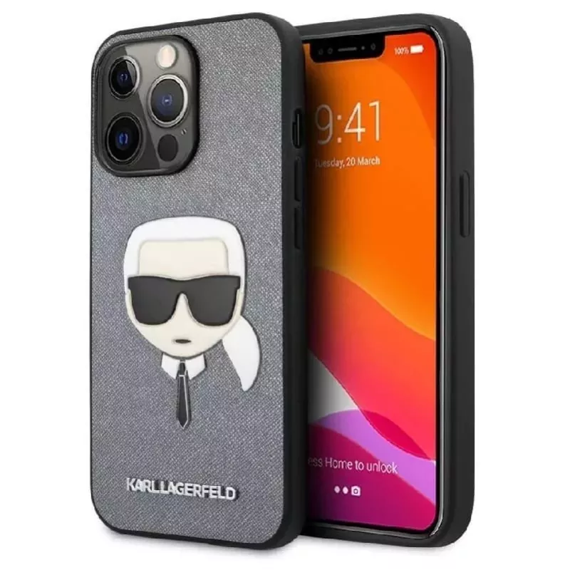 Karl Lagerfeld Apple iPhone 13 Pro Saffiano Karl Head Case sidabrinė