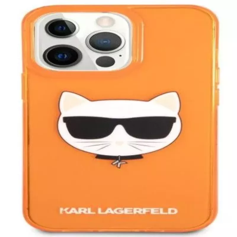 Karl Lagerfeld Apple iPhone 13 Pro Fluo TPU Choupette Head Case Orange
