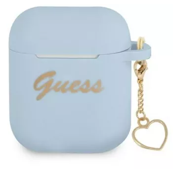 Guess AirPods 1/2 Cover Silicone Charm Heart Collection Blue
