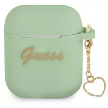 Guess GUA2LSCHSN Silikoninis dangtelis su širdelės formos pakabuku iš Charm Heart kolekcijos, skirtas Apple AirPods 1/2, žalias