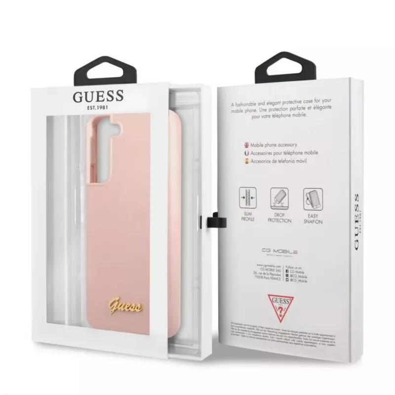 Guess Silicone Metal Logo Case, skirta Samsung Galaxy S22 Plus - rožinė