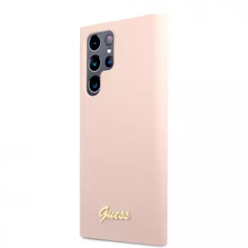 Guess Samsung Galaxy S22 Ultra Silicone Metal Logo Case Pink