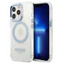 Guess Apple iPhone 13 Pro Max 6.7 colio kietas dėklas Metal Outline Magsafe permatomas mėlynas