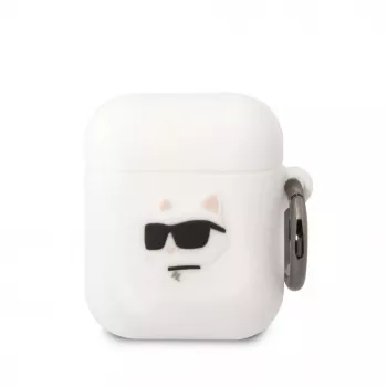 Karl Lagerfeld 3D Logo NFT Choupette Head Silicone Case for AirPods 1/2 White