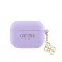 Guess Apple AirPods Pro dėklas silikoninis Classic Logo Gold su 4G pakabuku violetinis