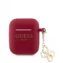 Guess Apple AirPods 1/2 dėklas silikoninis Classic Logo Gold su 4G pakabuku Magenta