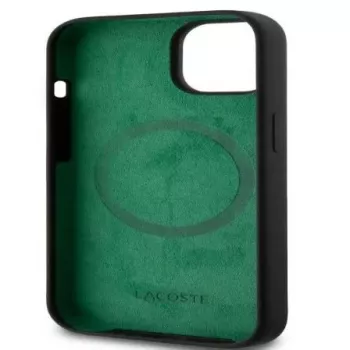 Lacoste Apple iPhone 15 6.1 colio skysto silikono mikropluošto Croc logotipo Magsafe nugarėlės dangtelis juodas