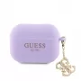 Guess Apple AirPods Pro 2 dėklas silikoninis Classic Logo Gold su 4G pakabuku violetinis