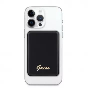 Guess Power Bank 5000mAh 15W MagSafe ir įprastas įkrovimas su metaliniu rašto logotipu juoda