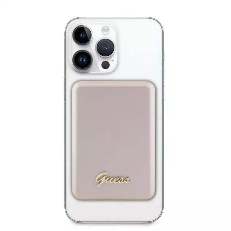Guess Power Bank 5000mAh 15W MagSafe ir įprastas įkrovimas su metaliniu logotipu auksinė