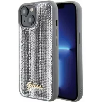 Guess iPhone 15 HC Sequin Script Metal Silver Hard Case