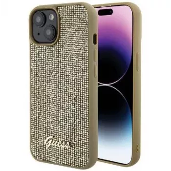 Guess Apple iPhone 15 HC PU Disco Script Metal Gold Back Cover