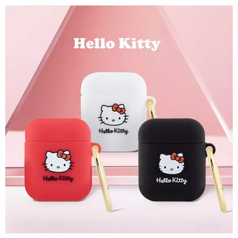 Hello Kitty Liquid Silicone 3D Kitty Head Logo Case for AirPods 1/2 Black