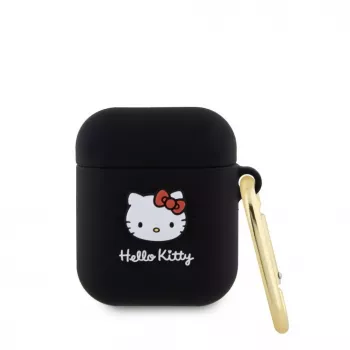 Hello Kitty Liquid Silicone 3D Kitty Head Logo Case for AirPods 1/2 Black