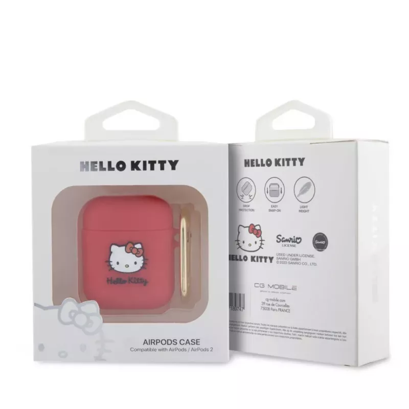 Hello Kitty Apple AirPods 1/2 Dangtelis Silikoninis 3D Kitty Galva Raudona
