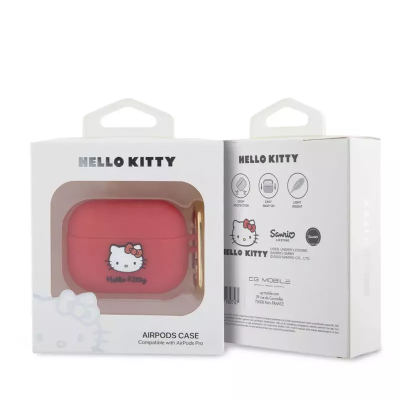 Hello Kitty Apple AirPods Pro Dangtelis Silikoninis 3D Katytės Galva Raudona
