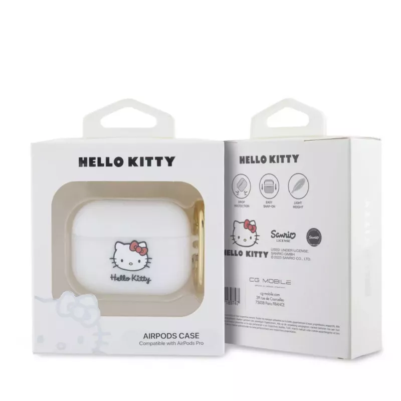 Hello Kitty Apple AirPods Pro Dangtelis Silikoninis 3D Katytės Galva Baltas