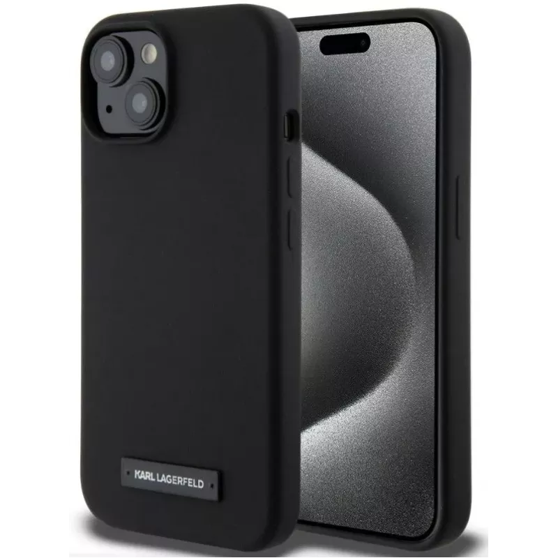 Karl Lagerfeld Apple iPhone 15 Liquid Silicone Plaque MagSafe Case Black