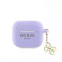 Guess AirPods 3 dėklas silikoninis Classic Logo Gold su 4G pakabuku violetinis