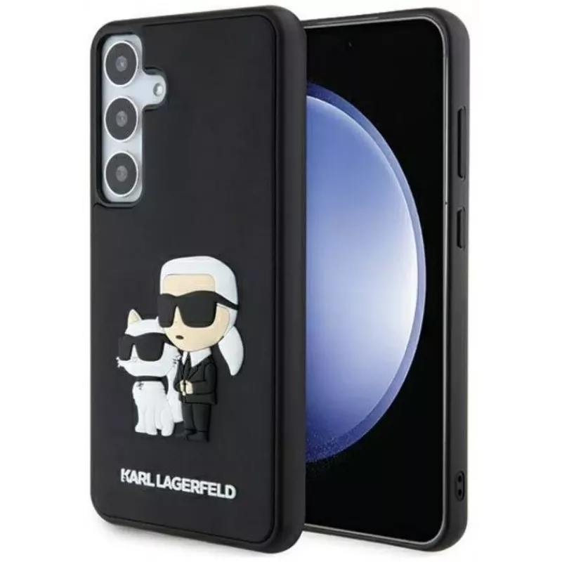 Karl Lagerfeld 3D Rubber Karl and Choupette Case, skirta Samsung Galaxy S24, juoda
