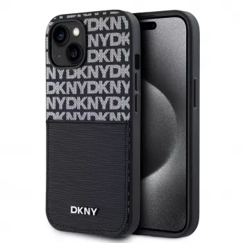 DKNY PU Leather Repeat Pattern Card Pocket Case, skirta iPhone 14, juoda