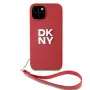 DKNY PU Leather Stack Logo Wrist Strap Case, skirta iPhone 15, raudona