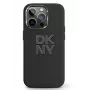 DKNY Apple iPhone 15 kietas dėklas iš skysto silikono su metaliniu logotipu, juodas