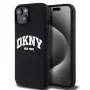 DKNY Apple iPhone 15 Hardcase Liquid Silicone White Printed Logo MagSafe Black