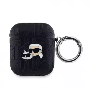 Karl Lagerfeld PU įspaustas Karl ir Choupette galvų dėklas, skirtas AirPods 1/2, juodas
