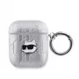 Karl Lagerfeld PU Įspaustas Choupette Galvos Dėklas, skirtas AirPods 1/2, sidabrinis