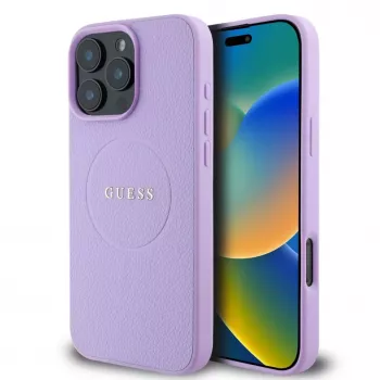 Guess PU Grained Classic Logo MagSafe Case, skirtas iPhone 16 Pro Max, violetinė