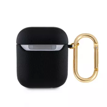 Guess Apple AirPods 1/2 PU Grūdėtas Classic Logo Dėklas Juodas